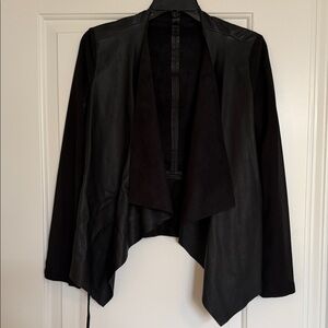 Zara Black Draped Faux Leather Open-Front Jacket
